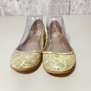 frye Carson Ballet Cracked Metallic Round Toe Leather Shoes